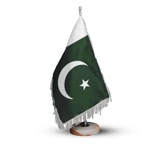 پرچم رومیزی کشور پاکستان ریشه زرد با پایه سنگی افراتوس