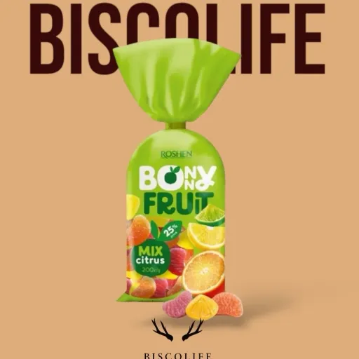 پاستیل شکری Bony Fruit روشن اوکراین طعم انواع مرکبات حجم 200 میلی