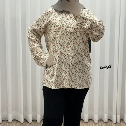 شومیز نخی جلوباز زنانه و دخترانه پارچه خارجی بدون آبرفت و چروک گزینه ها کرمی | سایز 2xl