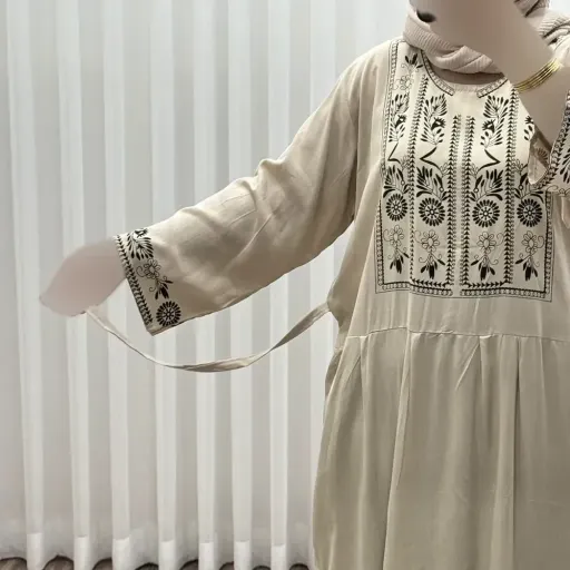 پیراهن نخی زنانه مدل الهه فری سایز مناسب تا 46 همراه با کمربند گزینه ها آبی نفتی