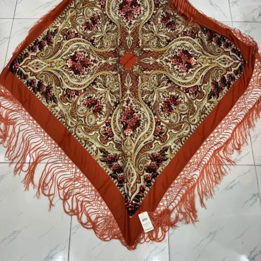 روسری نخی ترکمن کد 1647 قواره 140-150 ترکمنستان ریشه دستباف 4 فصل