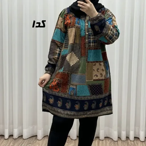 تونیک نخی وارداتی طرح چهل تیکه سایز بزرگ زنانه و دخترانه کد 1612 گزینه ها کد-1 | سایز 8