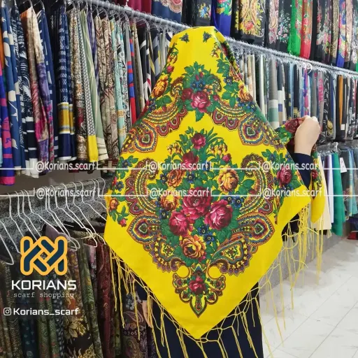 روسری ترکمن مدل خان قواره 140x140 نخی پلی استر مناسب 4 فصل گزینه ها سرخابی