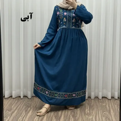 پیراهن نخی هندی سلن گلدوزی فری سایز تا 50 کمربنددار چهارفصل زنانه شیک گزینه ها زرد