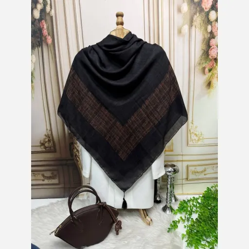 روسری نخ کاستوم حاشیه موکا