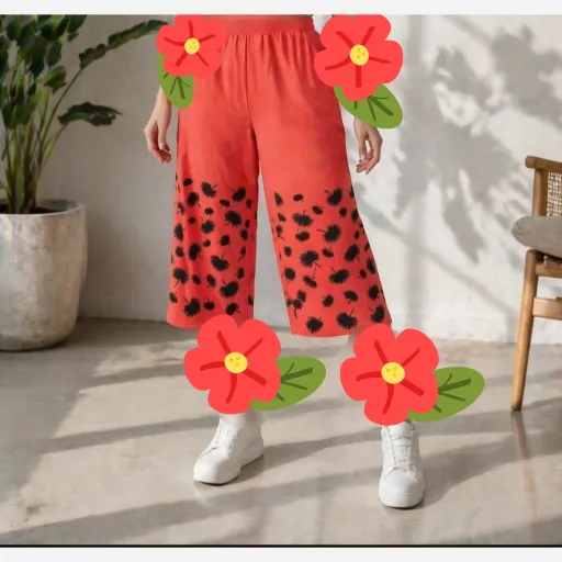 شلوارک زنانه چاپدار قواره بزرگ  رنگ زرشکی