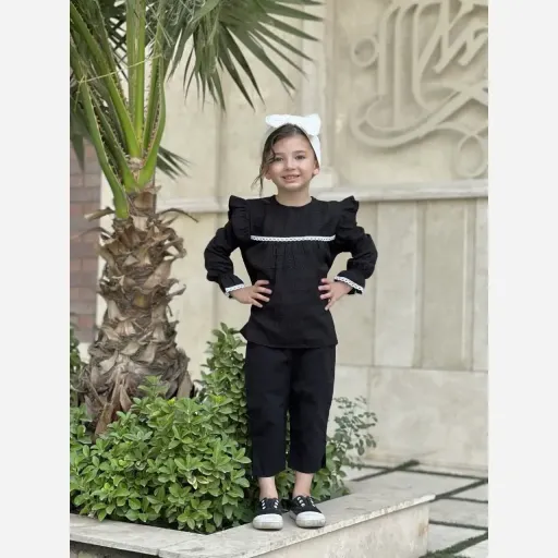 شومیز دخترانه مشکی شانتون نخ مناسب 1 تا 8 سال سایز سایز4
