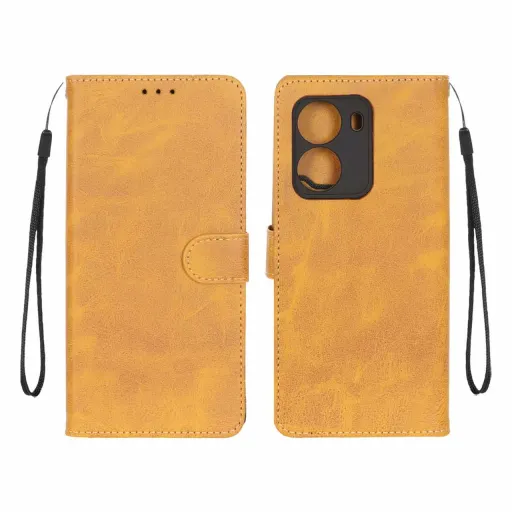 کیف چرمی موبایل جاکارتی مگنتی محافظ لنزدار Xiaomi Poco X7 Pro رنگ قهوه ای
