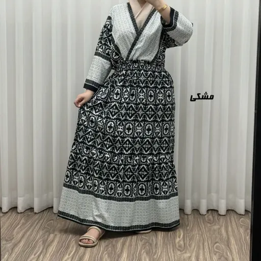 پیراهن زنانه فلور بوگاتی مدل چپ و راستی طرح جاجیم فری سایز تا 48 گزینه ها سبز