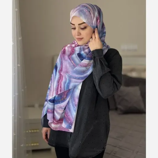 شال زنانه طرح کهکشان نخ کاستوم سیتو چرخدوز 70x200 سانتیمتر