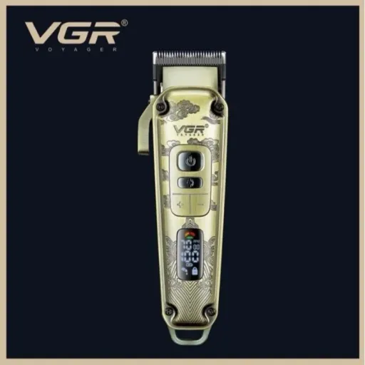 ماشین اصلاح موی سر و صورت وی جی آر مدل V-005 با تیغه کربن استیل و متالوژیک پودری، باتری لیتیومی 2600 میلی آمپر