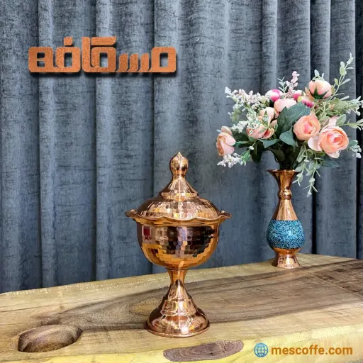 قندان گنبدی چکشی پایه دار مسی
