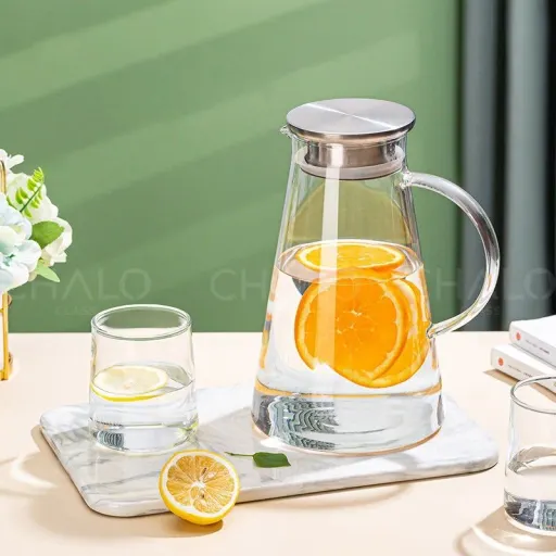 پارچ و لیوان پیرکس مدل ساده برند Deli بسته 8 عددی سفید نوع پارچ و لیوان
