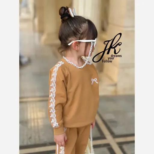 ست بلوز و شلوار دخترانه دورس پنبه لاکرا سایز 40 تا 55 گزینه ها زرشکی | ۳