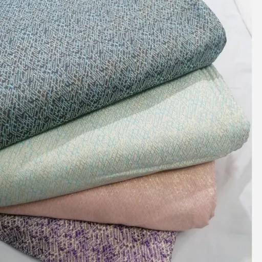 پارچه ژاکارد لمه دورو ، در چهار رنگ بسیار زیبا عرض 150سانتیمتر رنگ فیروزه ای