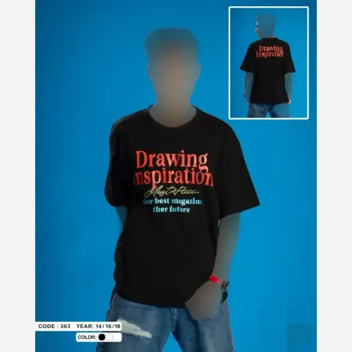 تیشرت نوجوان سایز بزرگ با طرح Drawing در دو رنگ سفید و مشکی گزینه ها مشکی | ۱۴