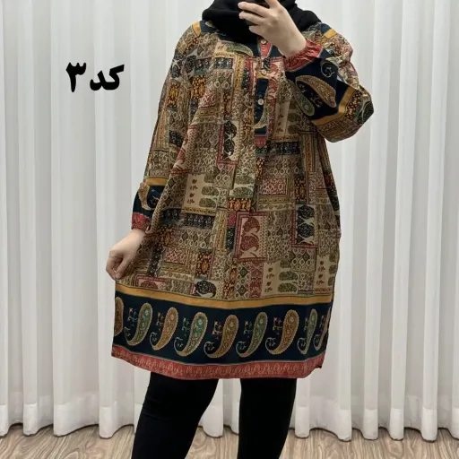 تونیک سایز بزرگ وارداتی مدل حاشیه ترمه جنس نخی سایز 6 تا 8 جلو دکمه دار چهارفصل زنانه گزینه ها کد-1 | سایز 7