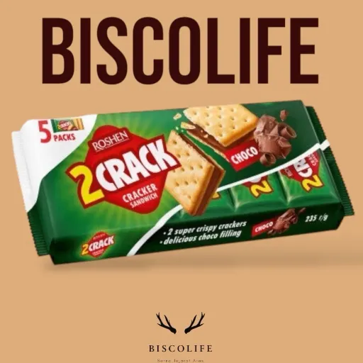 بیسکوییت کراکر ساندویچی ROSHEN با مغز شکلات 235 گرم  بسته 5 تایی