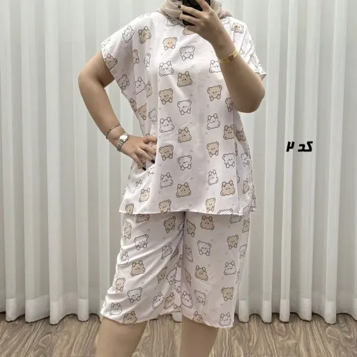 ست تاپ و شلوارک راحتی زنانه نخی مدل ملیح فری سایز مناسب تا سایز 50 گزینه ها 2