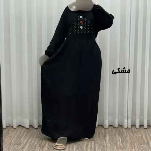 پیراهن ساحلی نخی گلدوزی شده زنانه و دخترانه فری سایز تا 46 با کمربند گزینه ها سرمه‌ای