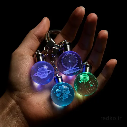 سر کلیدی گوی کریستالی چراغ دار در مداد قرمز