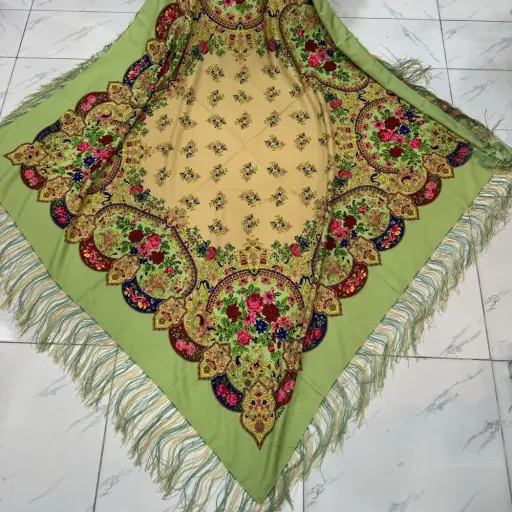 روسری ترکمن نخی ترکمن قواره بزرگ ریشه دستباف کد 1671 وارداتی ترکیه 4 فصل