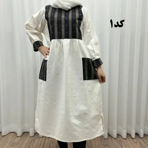 پیراهن کفتان لینن تیکه دوزی فری سایز تا 50 شیک و راحت چهارفصل کمربند دار گزینه ها کد-6