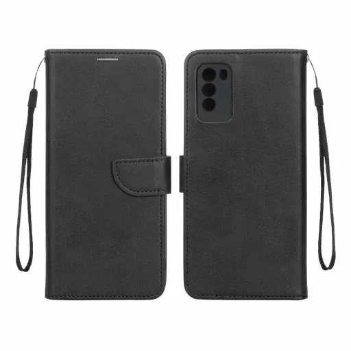 کیف موبایل چرمی جاکارتی و محافظ لنزدار درجه یک شیائومی مدل Xiaomi Poco M3 رنگ سرمه ای