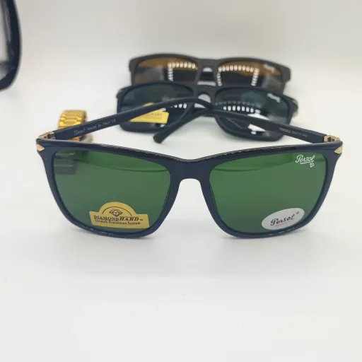 عینک آفتابی پرسول کد 8082 شیشه سنگ دسته فنر Persol فرمTR سایز 55 رنگ مشکی