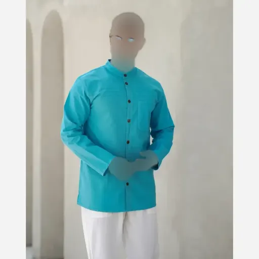 پیراهن مردانه الیاف طبیعی تمام دکمه مدل ماهور رنگ آبی آسمانی گزینه ها سایز 3XL